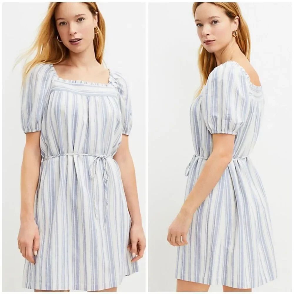 LOFT Striped Square Neck Shift Dress size Small